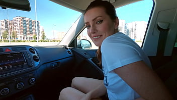 MILF gives a public blowjob in the car